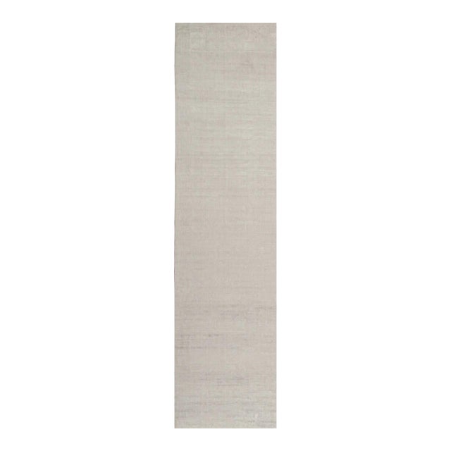 2010s Rug & Kilim’s Plain Modern Rug in Solid Silver and Off-White Tone-on-Tone - 3x12 For Sale
