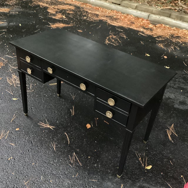 Tommi Parzinger for Charak Black Lacquered Desk With Brass Hardware and Extender Trays For Sale In Atlanta - Image 6 of 12