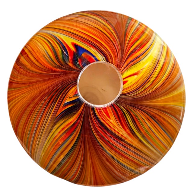 Italian Cased Swirl Art Glass Bowl Vase Orange Yellow 11" Hand Blown For Sale In San Francisco - Image 6 of 10