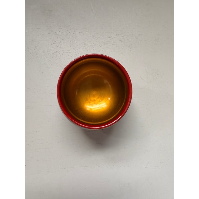 Folk Art Vintage Russian Khokhloma Hand-Painted Wooden Cup With Authenication Sticker. For Sale - Image 3 of 4
