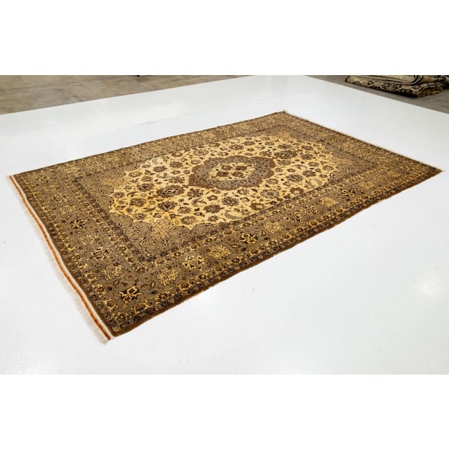 Textile 7 X 11 Vintage Handmade Tabriz Wool Rug in Yellow With Medallion Design For Sale - Image 7 of 10