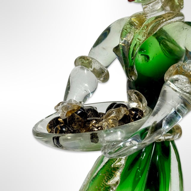 Mid 20th Century Vintage Italian Murano Glass Lady Peasant Figurine – Hand-Blown Mid-Century Venetian Green Art Glass For Sale - Image 5 of 9