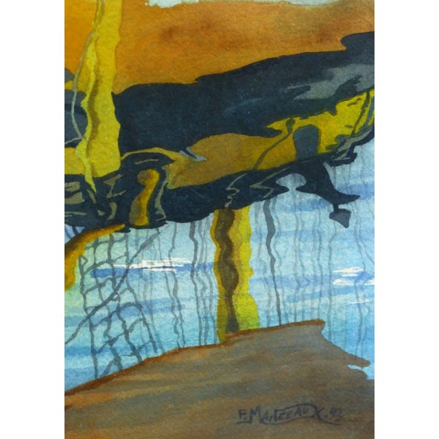 Tranquil watercolor of sailboat reflected in the Mediterranean Sea by French artist F. Manceaux, 1993. Signed lower right....