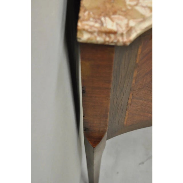 Antique French Louis XV Marquetry Inlay Marble Top Bombe Nightstand For Sale - Image 9 of 12