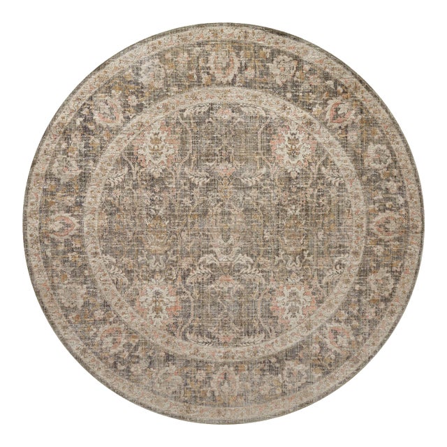 Chris Loves Julia x Loloi Rosemarie Sage / Blush 5'-0" x 5'-0" Round Area Rug For Sale
