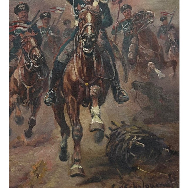 Figurative Signed Military Oil Painting by Afanasij Scheloumoff - Early to Mid 20th Century For Sale - Image 3 of 6