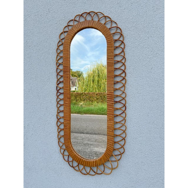 Mid-Century Rattan Wall Mirror in the style of Franco Albini, 1960s For Sale - Image 10 of 14