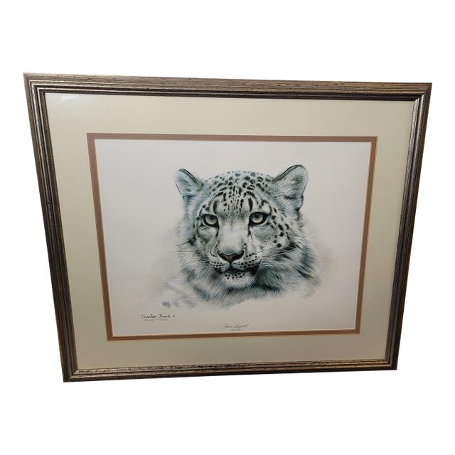 Charles Frace Signed Limited Edition Snow Leopard Framed Museum Glass For Sale