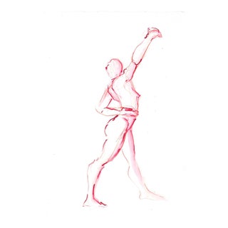 Original Nude Figure Watercolor "Red Twist Dancer" by Michelle Arnold Paine For Sale