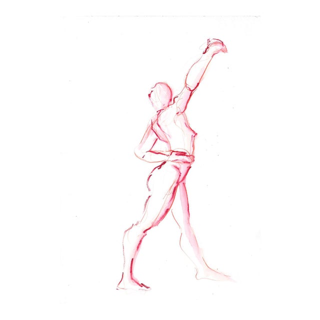 Original Nude Figure Watercolor "Red Twist Dancer" by Michelle Arnold Paine For Sale