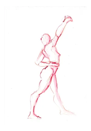 Original Nude Figure Watercolor "Red Twist Dancer" by Michelle Arnold Paine