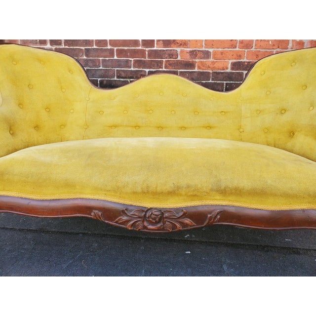 Antique Yellow Velvet Loveseat Chairish