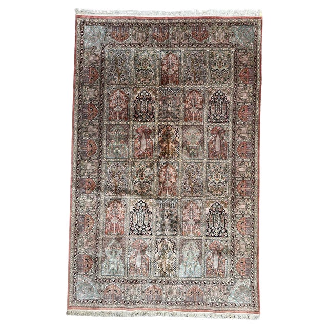 Vintage Silk Kashmir Rug, 1980s For Sale