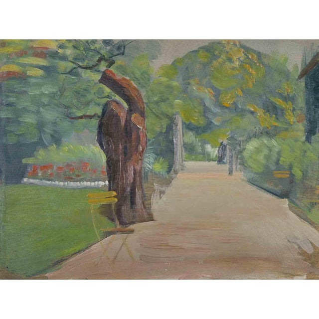 Henri Hamm, Park, 1937, Oil Painting on Wooden Panel For Sale