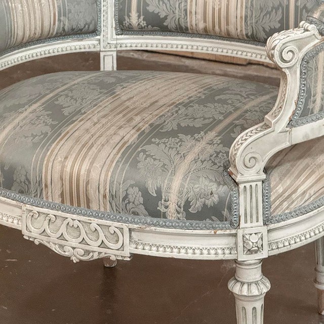 Pair of Louis XVI Painted Bergères ~ Paris For Sale - Image 10 of 15