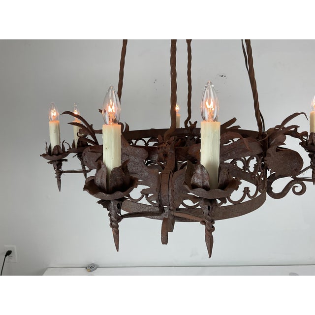 1940s Forged Iron Dragon Chandelier For Sale - Image 4 of 11
