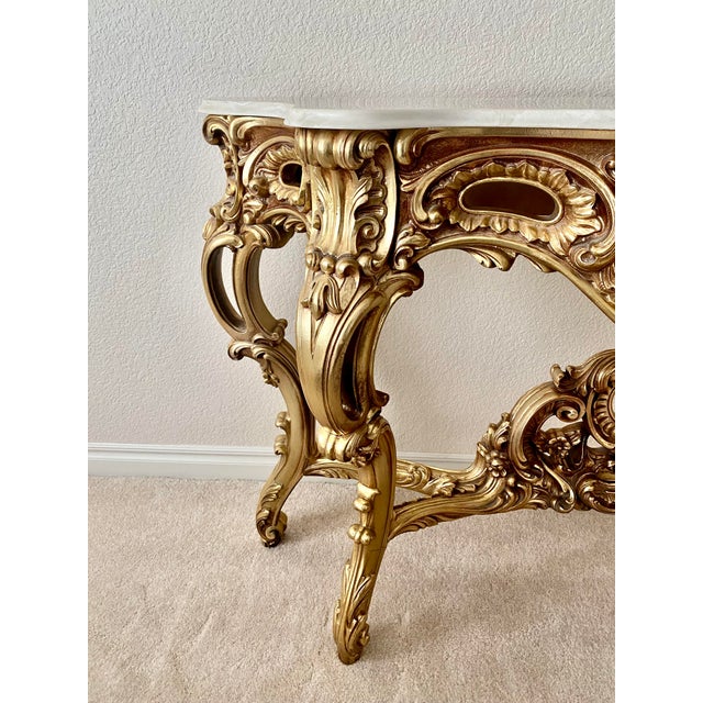 French Louis XV Style Vintage Giltwood Rococo Carved Console Table Vintage For Sale - Image 13 of 15