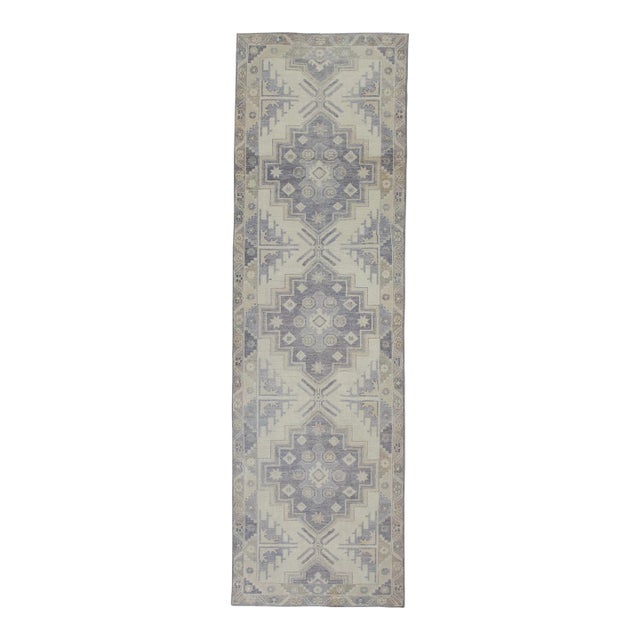 Early 21st Century Beige & Mauve Handwoven Turkish Oushak Runner 4' X 13'3" For Sale