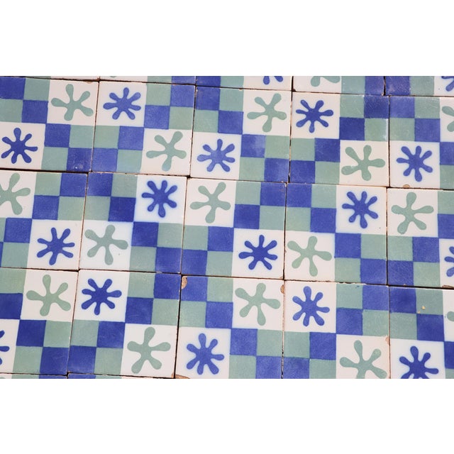1900s Set of Sixty Antique Tiles, Green, Dark Blue and White, Portuguese For Sale - Image 15 of 18