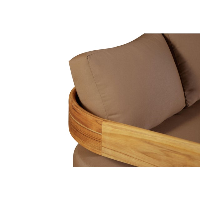 Modern Eclipse Outdoor Solid Teak Wood Sofa Set - Light Brown Fabric For Sale - Image 3 of 17