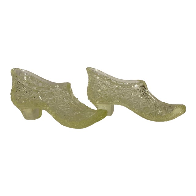 Yellow Vaseline Glass Slippers For Sale