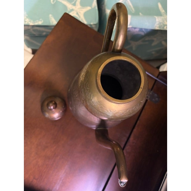 Vintage Chinese Brass & Copper Decorative Ewer – Turkish‑Style Coffee Pot For Sale - Image 4 of 5