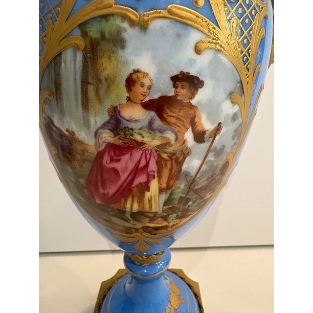 Pair of Stunning Late 19th Century Hand-Painted French Sevres Urns For Sale In Denver - Image 6 of 15