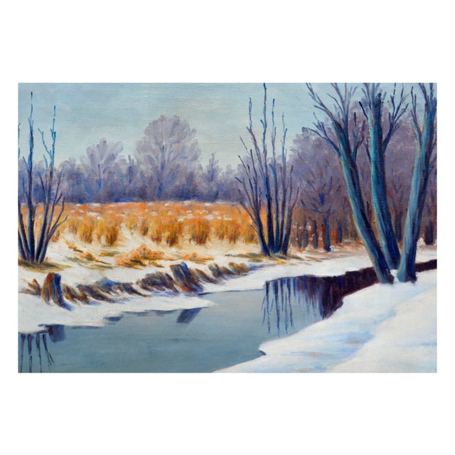 American The Winter Pond Mid Century Landscape by h.a. Brown For Sale - Image 3 of 7