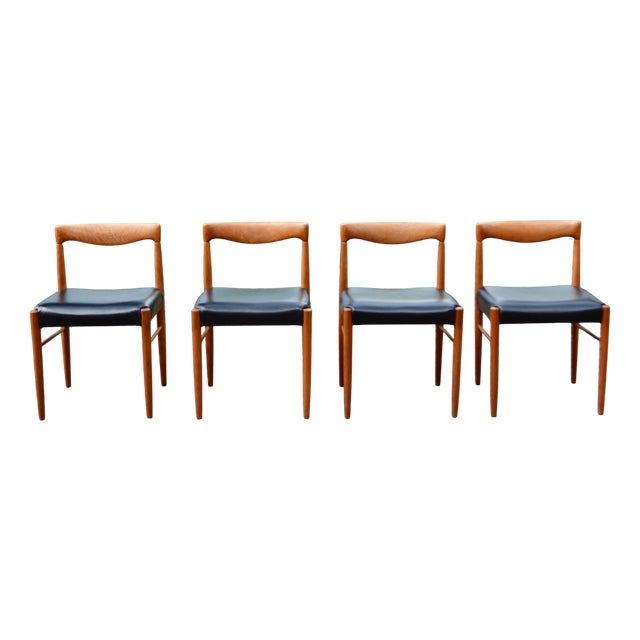 Vintage Teak Chairs with Cognac Leather Seats by H. W. Klein for Bramin, 1960s, Set of 4 For Sale