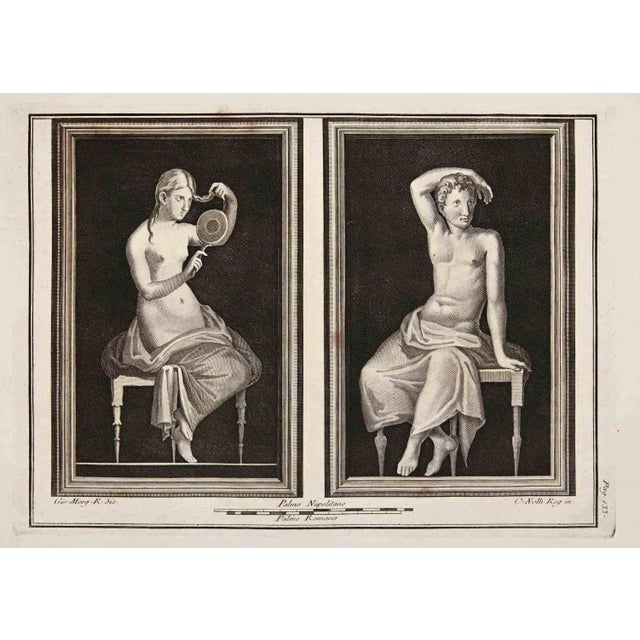 Giovanni Elia Morghen, Ancient Roman Fresco Herculaneum, Etching, 18th Century For Sale