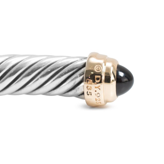 Metal David Yurman Classic Cable 5mm Silver 14k Yellow Gold Onyx Cuff Bangle Bracelet For Sale - Image 7 of 8