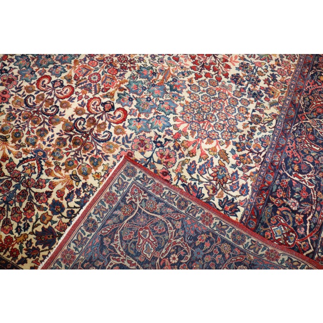 English Antique Ivory Floral Kashan Rug, 8'8'' X 11'2'' For Sale - Image 3 of 9