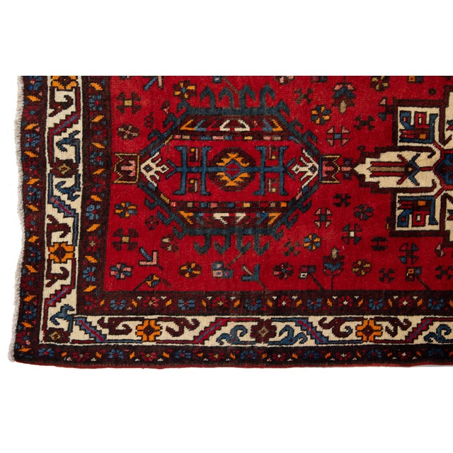 Vintage Heriz Red Handmade Wool Rug With Tribal Motif For Sale In New York - Image 6 of 8
