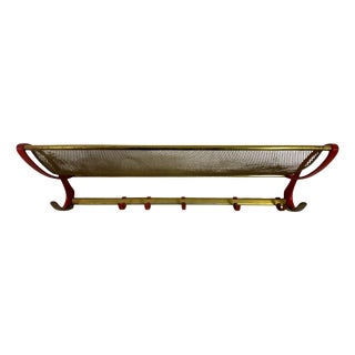 Vintage Brass and Red Lacquer Coat Rack, 1950s For Sale