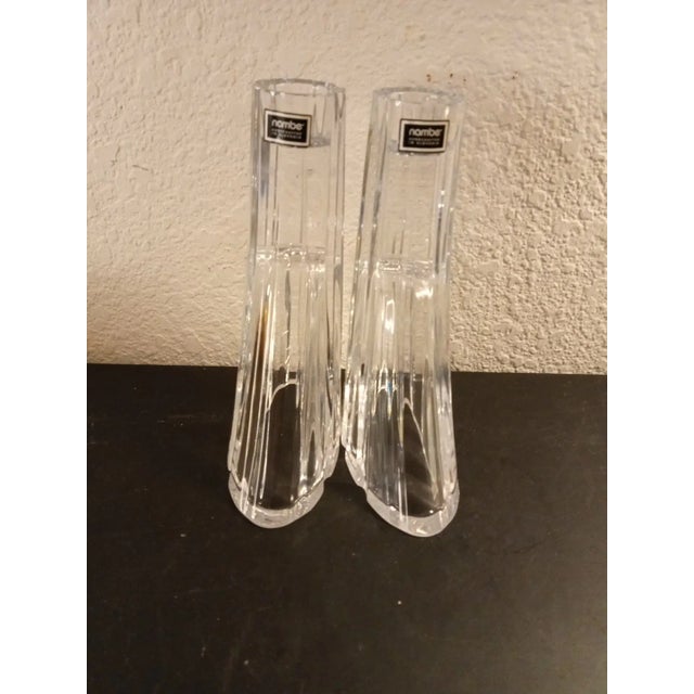 Mid-Century Modern 1970s Pair of Nambe Crystal Swoop Candlesticks Holder Made in Slovenia For Sale - Image 3 of 6
