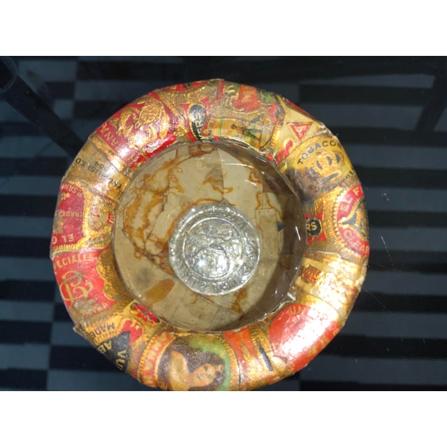 1950s Custom Vintage 1950s Cigar Seals Decoupage Trinket Dish For Sale - Image 5 of 13