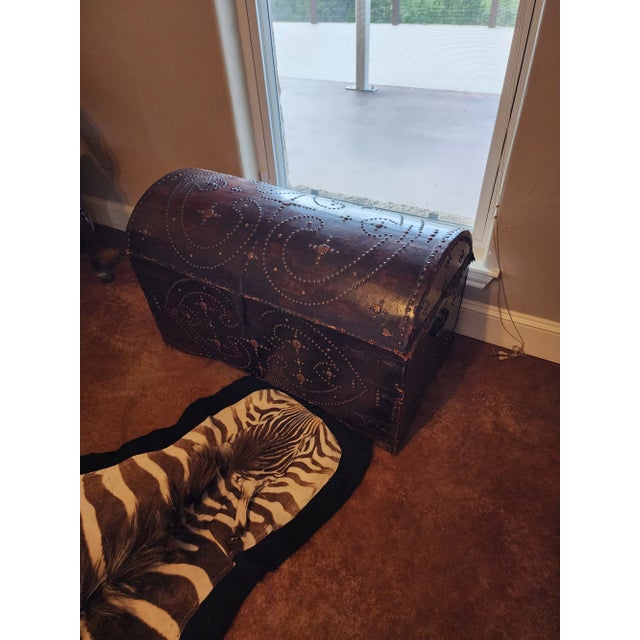 Brown Antique Domed Trunk For Sale - Image 8 of 9