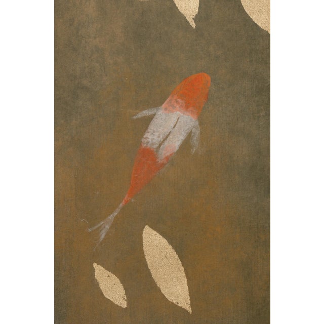 Canvas painted in linen, representing koi carp. Contemporary French work. This piece is designed in the style of the...