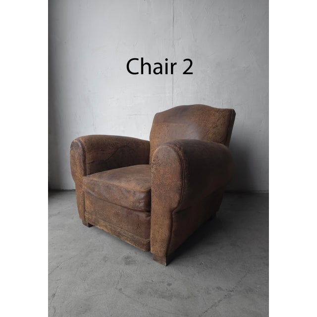 French Style Patinated Leather Lounge Chairs by Restoration Hardware For Sale - Image 10 of 15