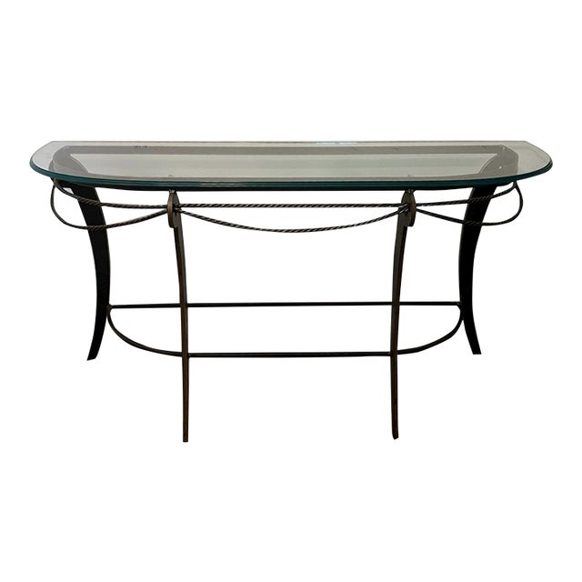 Cyber Monday Flash Sale - Vintage Rope Twist Glass & Metal Console Table For Sale