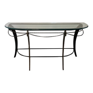 Vintage Rope Twist Glass & Metal Console Table For Sale