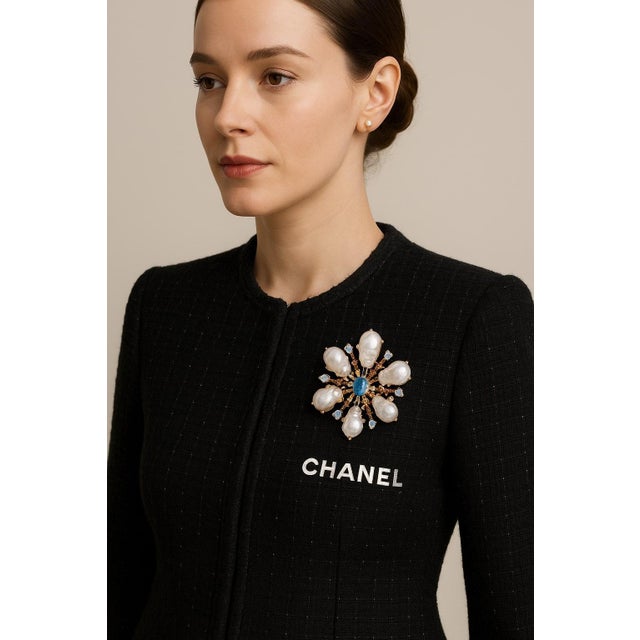 Bochic "Orient" Vintage Blue Topaz & Multi Gem Brooch Set In 18K Gold & Silver For Sale - Image 14 of 18