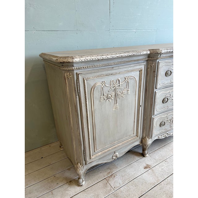 French Country French Country Painted Sideboard Buffet With Floral Motif For Sale - Image 3 of 9