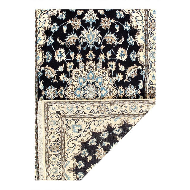 Traditional Pasargad DC Navy Blue Fine Hand Knotted Silk & Wool Nain Rug For Sale - Image 3 of 3