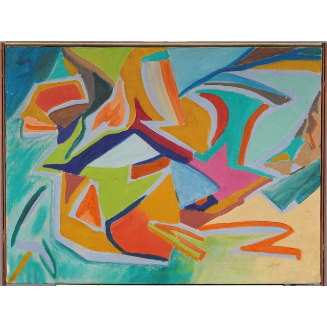 Mid-Century Modern 1960s Pauline Schubart Signed Mid-Century Abstract Landscape Oil Painting For Sale - Image 3 of 10