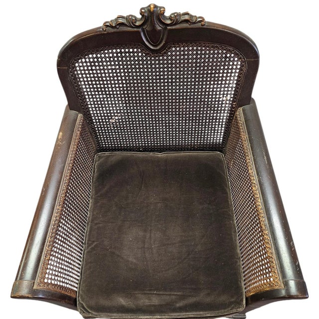 Antique French Louis XV-Style Double-Caned Bergère Wingback Armchair This exquisite antique French Louis XV-style bergère...