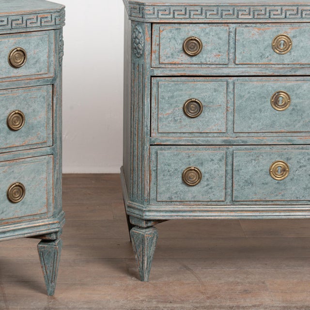 Mid-19th Century Swedish Gustavian Pair of Blue Painted Chests of Drawers For Sale - Image 13 of 15