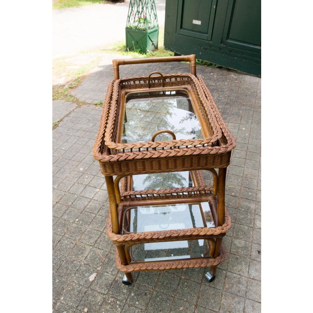 Mid 20th Century Rattan-Wicker Bar Cart For Sale - Image 5 of 11
