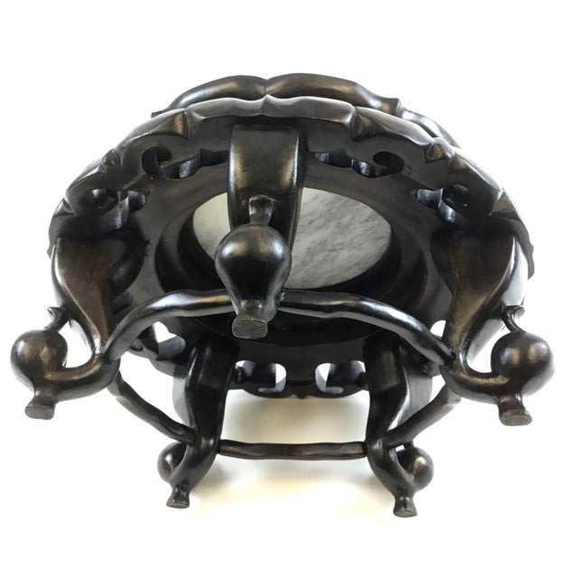 Vintage Rosewood Hand Carved Plant Stand With Genuine Marble Top For Sale - Image 4 of 12