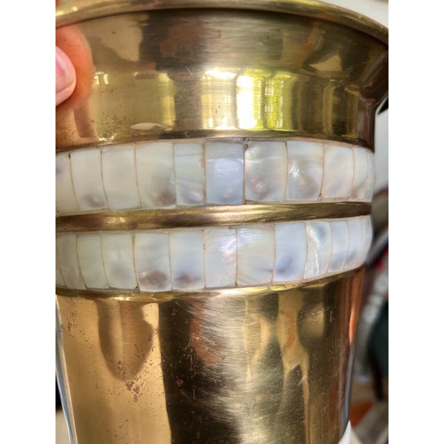 Vintage Brass Wastebasket With Mother-of-Pearl Inlay For Sale - Image 10 of 10